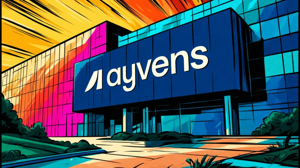 Illustration of a modern building bearing the Ayvens name