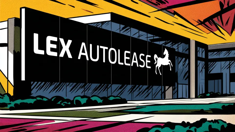 Illustration of a modern building bearing the Lex Autolease name